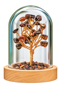 Tiger Eye Gemstone Tree in Glass Dome